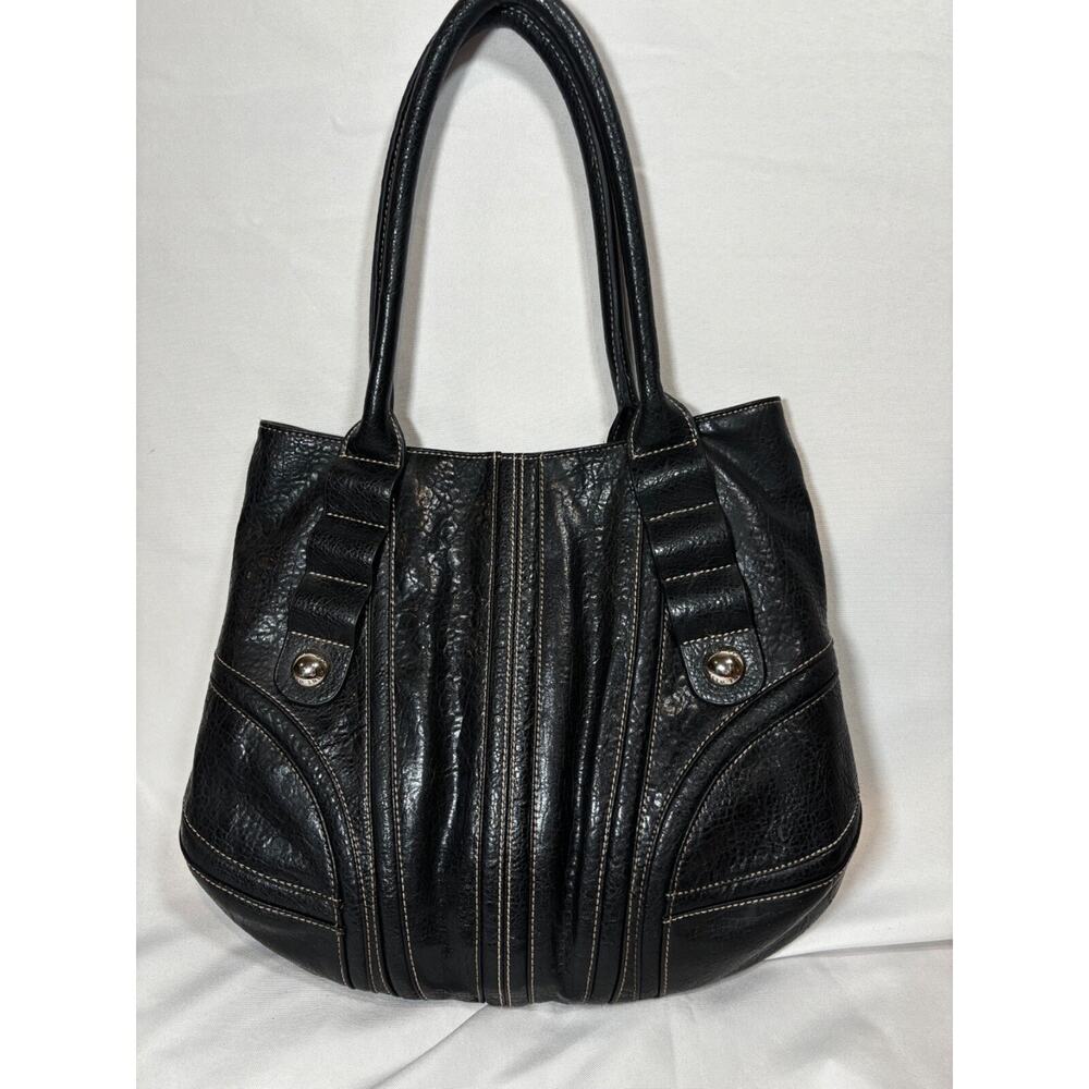 Nine West Vintage Women's Pebbled Black‎ Faux Leather Purse Bag Biker Retro Boho